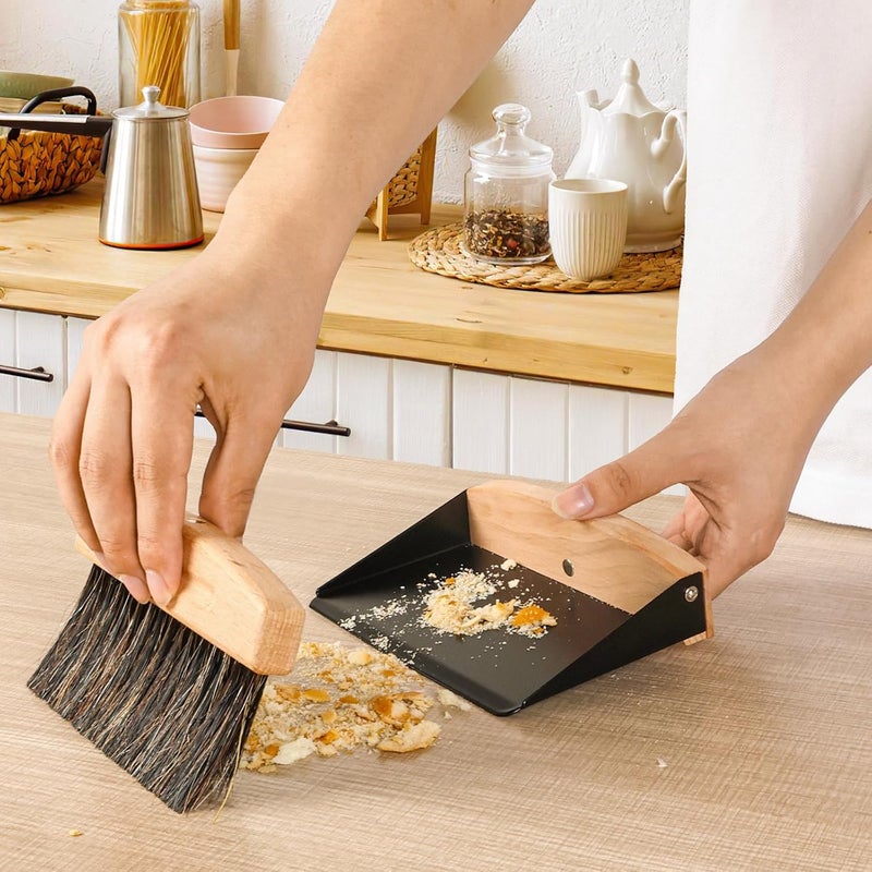 Nokiils Small Dust Pan and Brush Set, Mini Hand Broom and Dustpan Set, Wooden Crumb Sweeper for Home Desktop, Sofa, Pet Care Household (Black) - Image 4